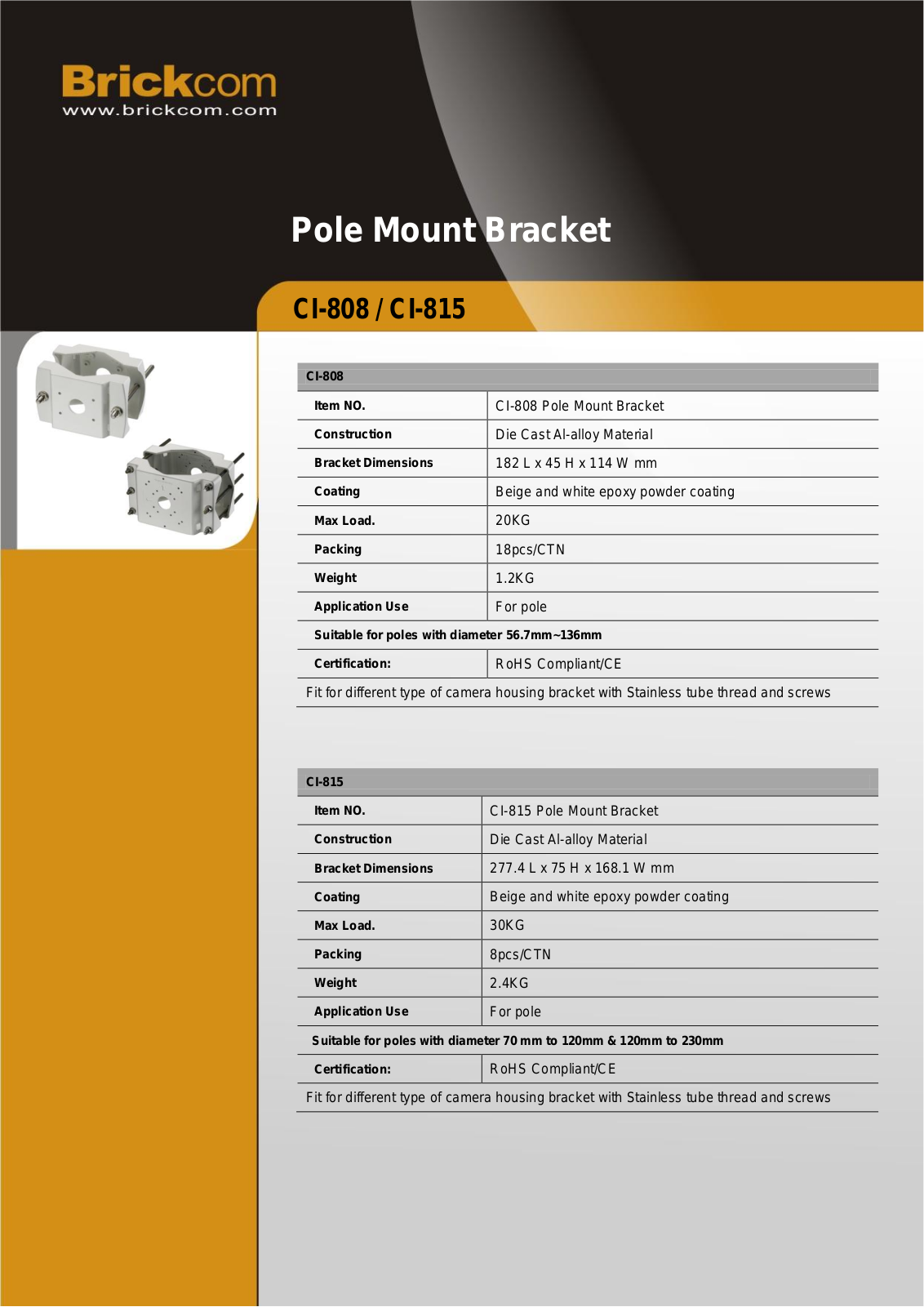 Brickcom CI-808, CI-815 Specsheet - ManualMachine.com