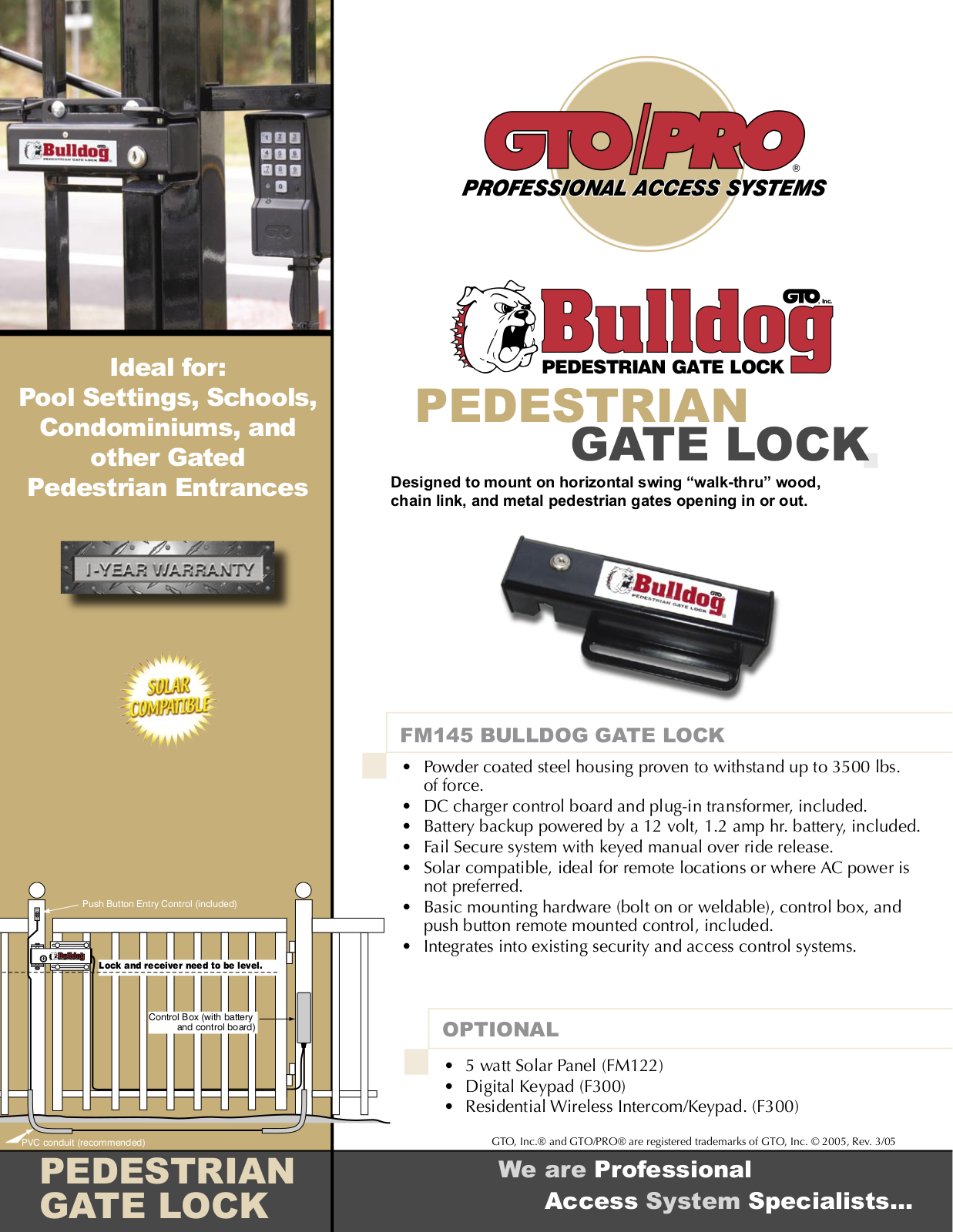 GTO BULLDOG PEDESTRIAN GATE LOCK User Manual