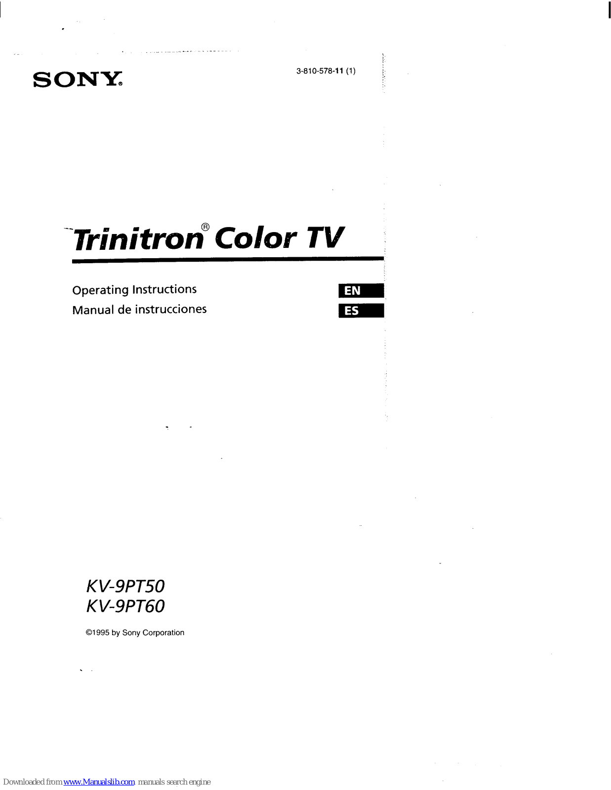 Sony KV-9PT50 Operating Instructions (primary manual), Trinitron KV-9PT60 Operating Instructions Manual