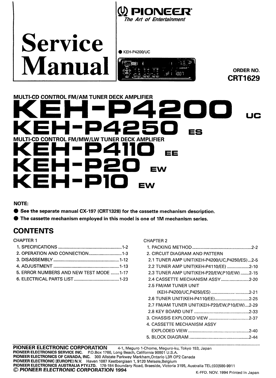 Pioneer KEH-P10, KEH-P20, KEH-P4110, KEH-P4250, KEH-P4200 Schematic