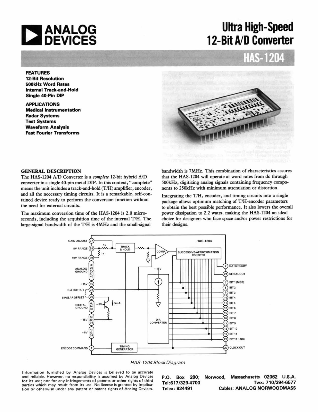 Analog Devices HAS-1204 Datasheet