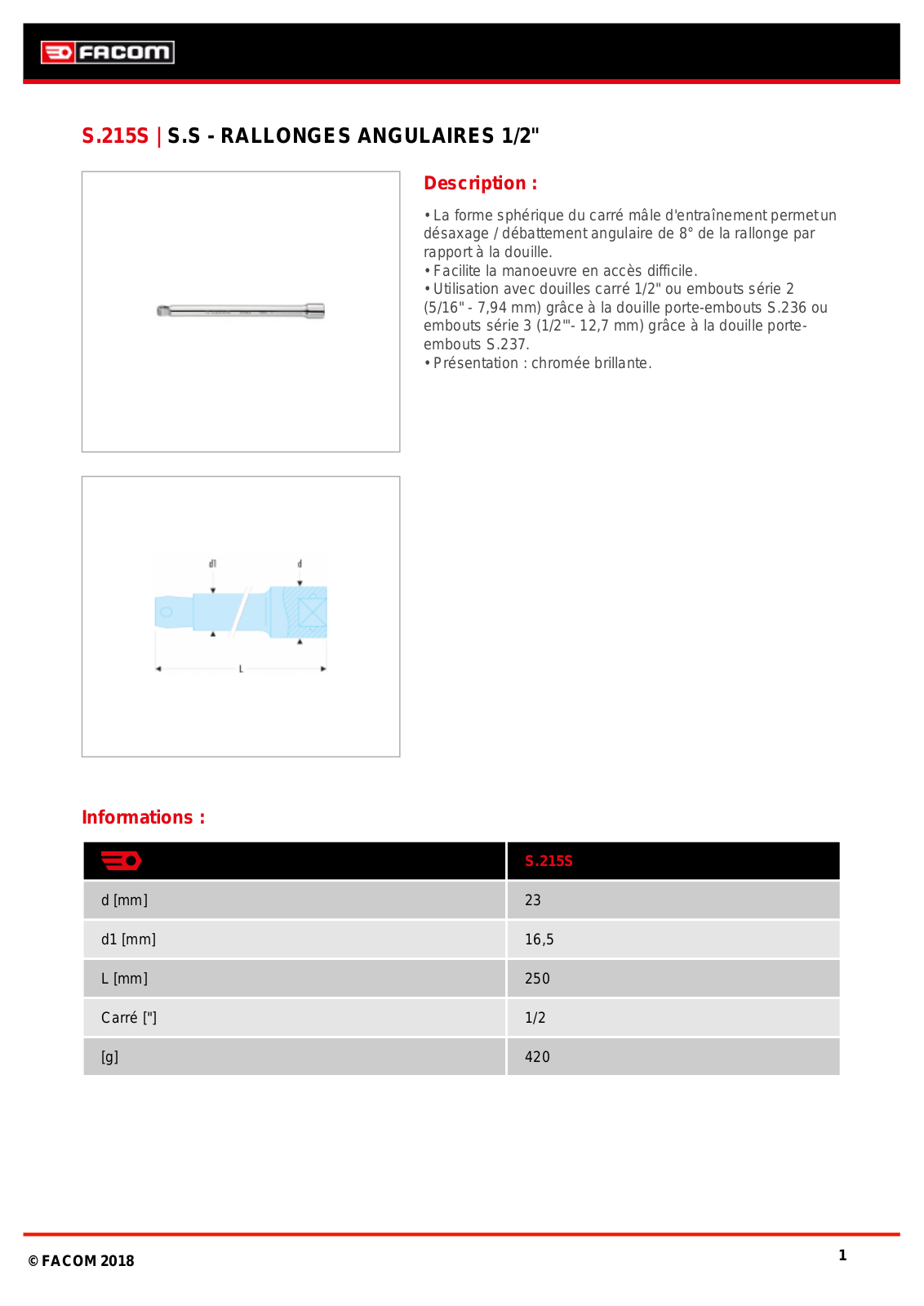 Facom S.215S Specification - ManualMachine.com