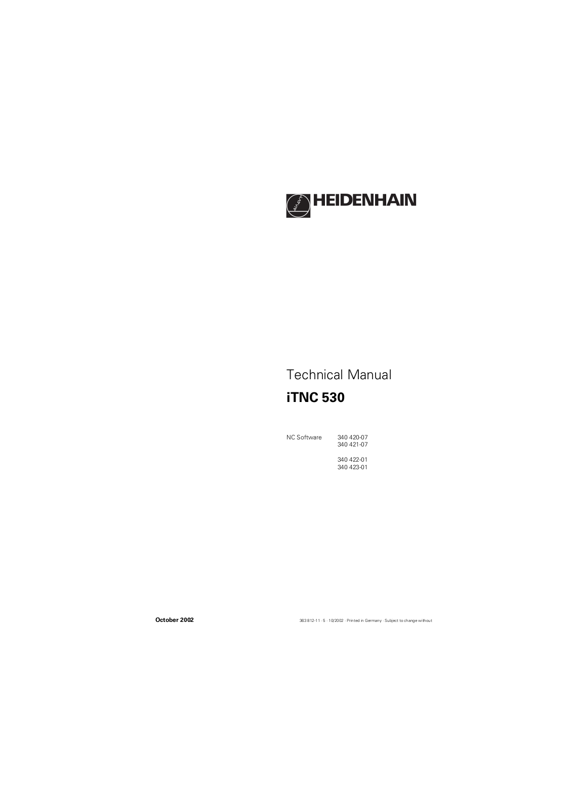 HEIDENHAIN iTNC 530 Technical Manual