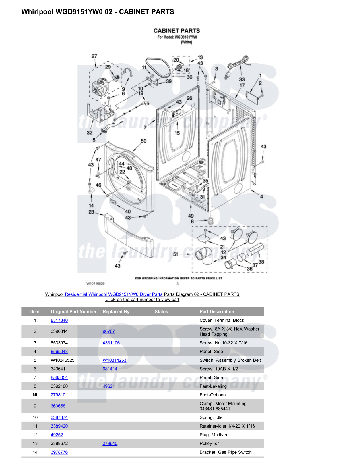 Whirlpool WGD9151YW0 Parts Diagram