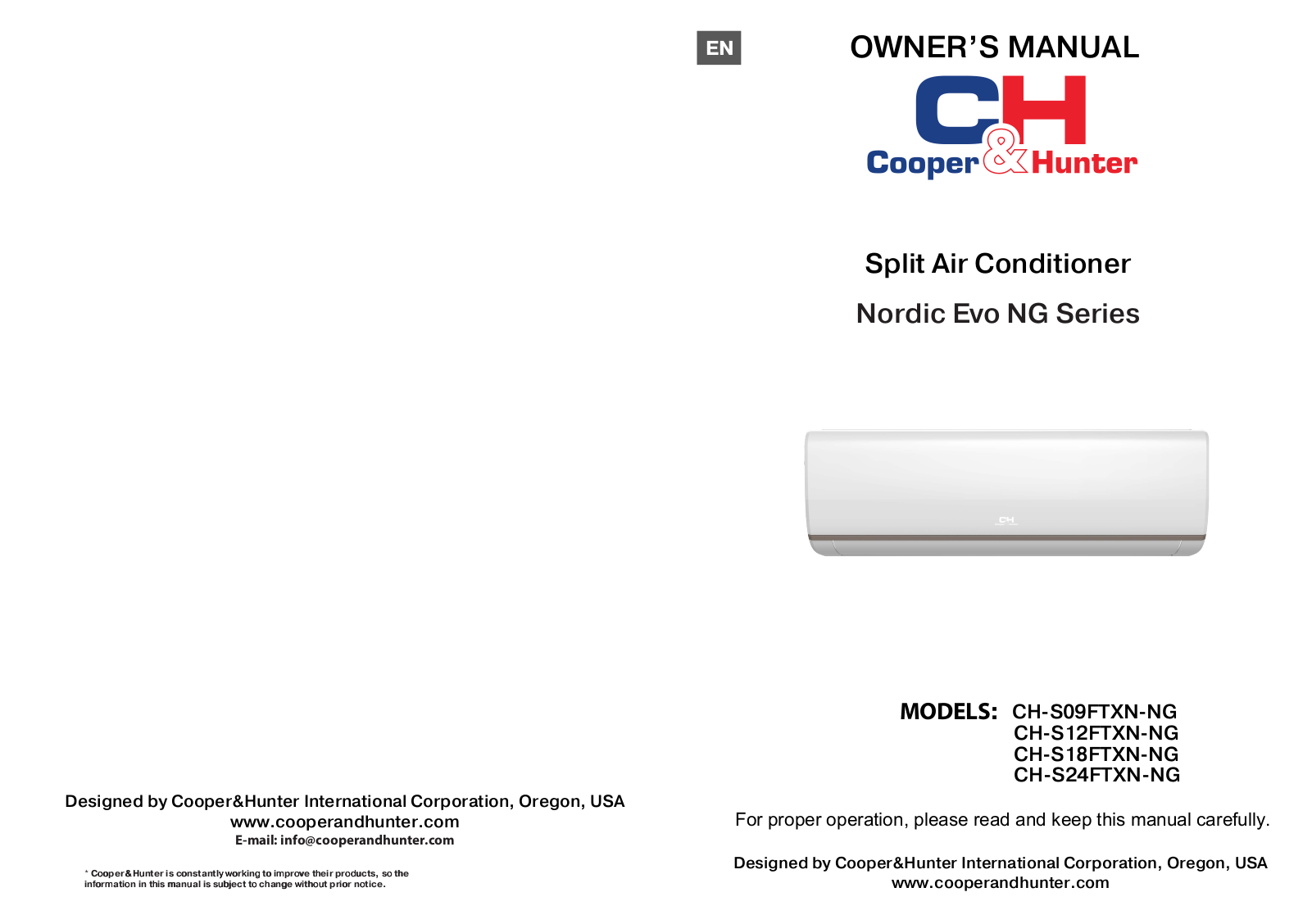 Cooper&Hunter CH-S09FTXN-NG, CH-S12FTXN-PS User Manual