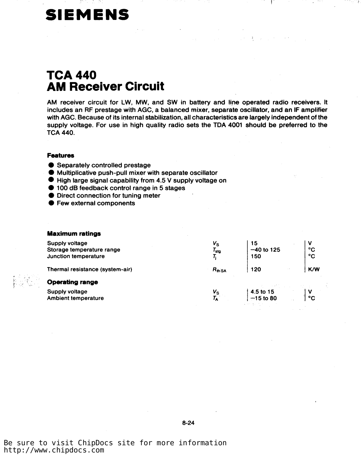 Siemens TCA440 Datasheet