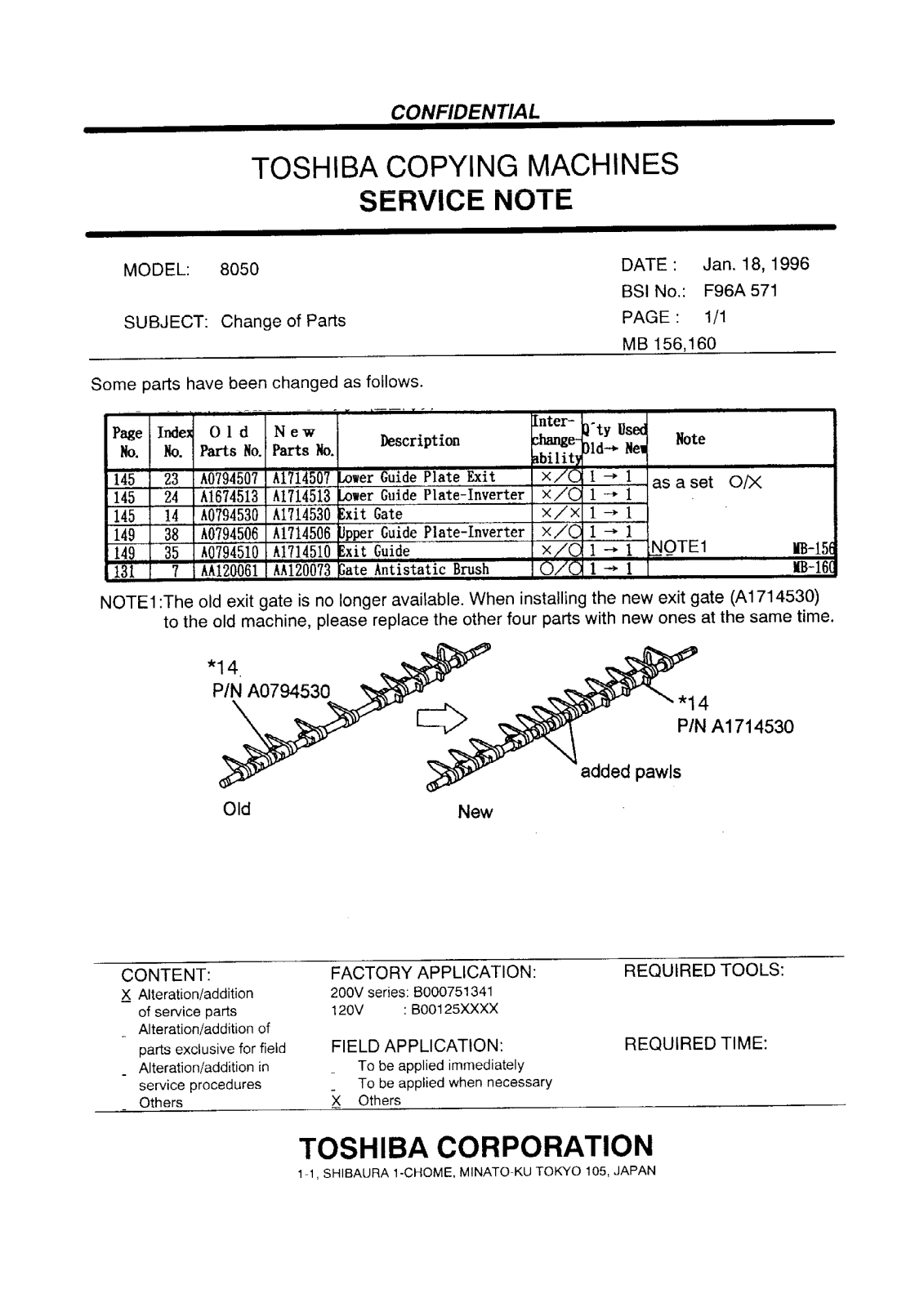 Toshiba f96a571 Service Note