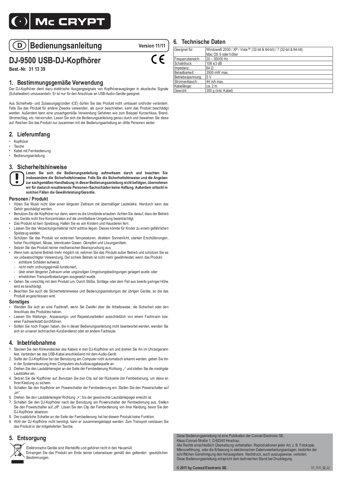 Mc Crypt DJ-9500 Operation Manual