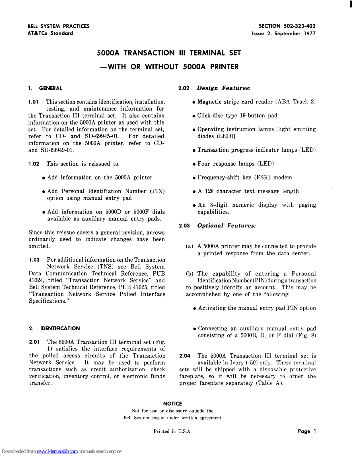 Bell System 5000a User Manual - ManualMachine.com