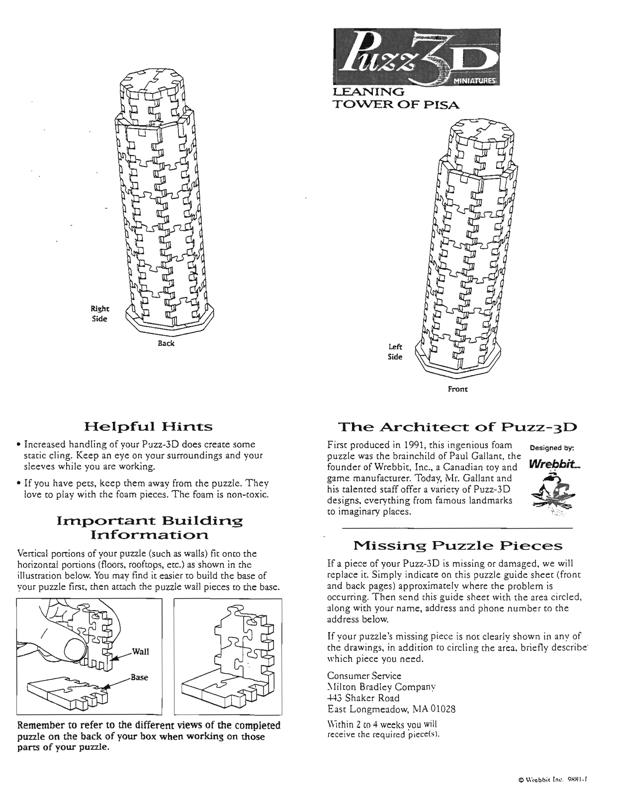 Hasbro PUZZ 3D MINIATURES LEANING TOWER OF PISA User Manual