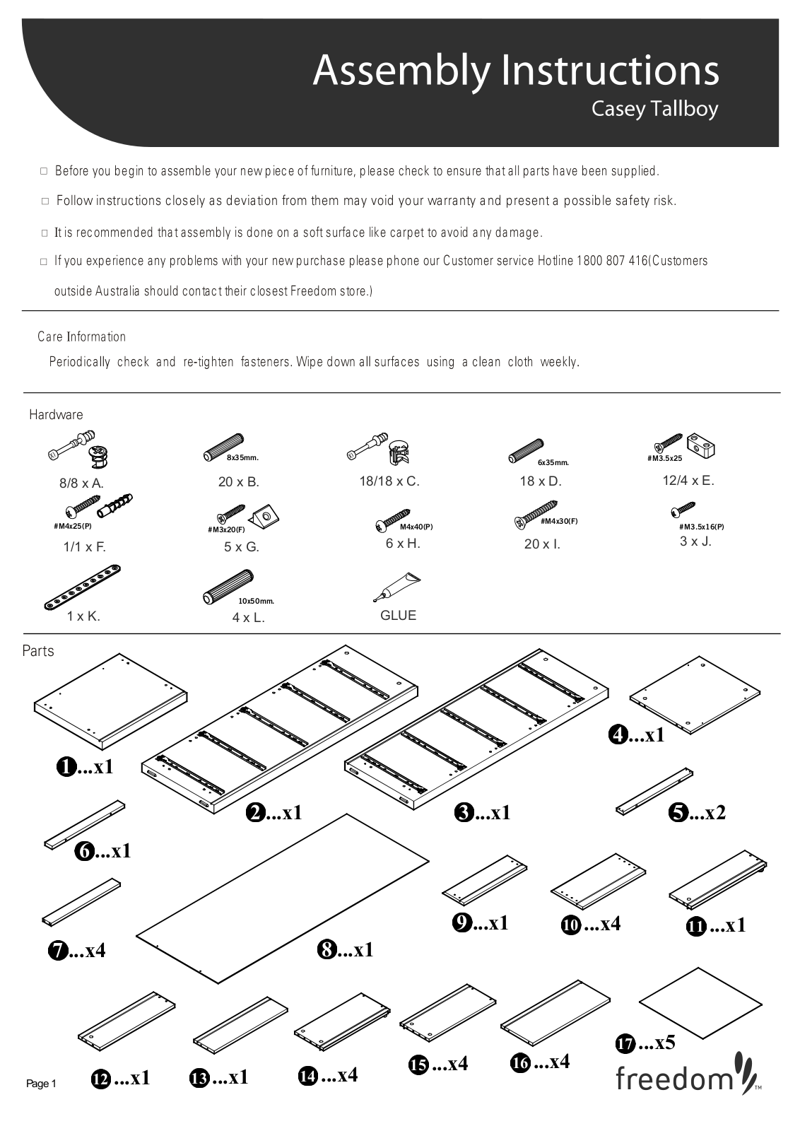 Freedom Casey Tallboy Assembly Instruction