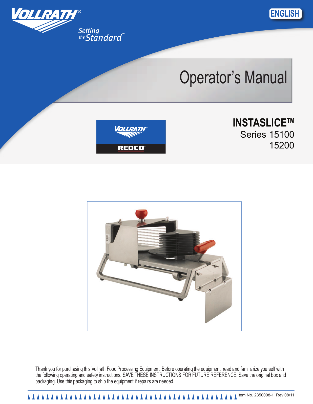 Vollrath 15102, 15103, 15104, 15105, 15202 Installation Manual