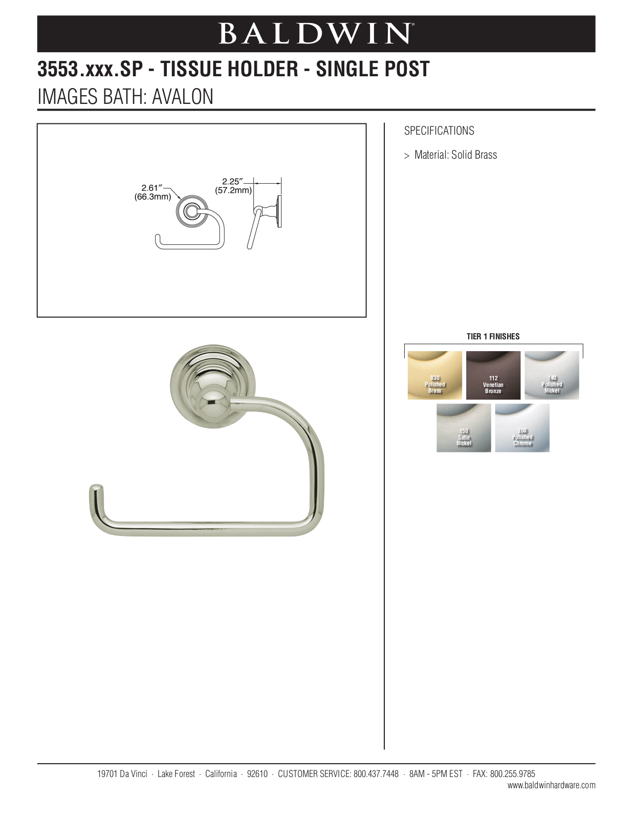 Baldwin Avalon Tissue Holder User Manual