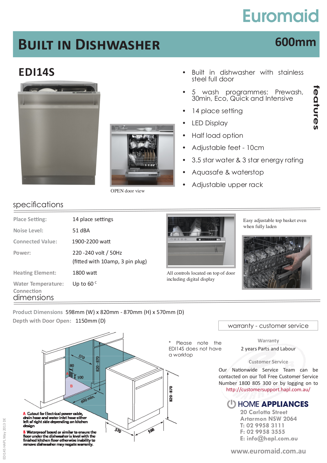 Euromaid EDI14S Specifications Sheet