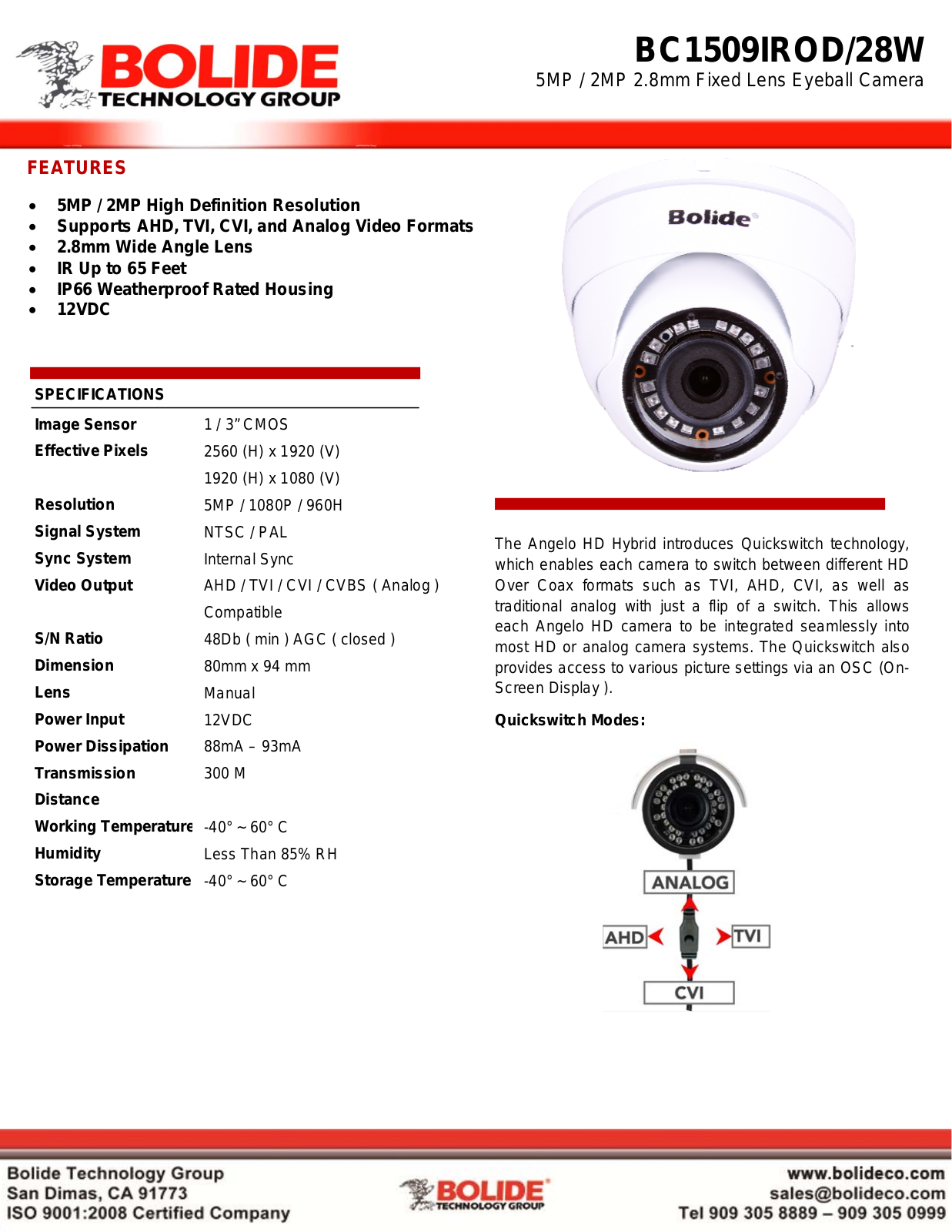 Bolide BC1509IROD-28W Specsheet