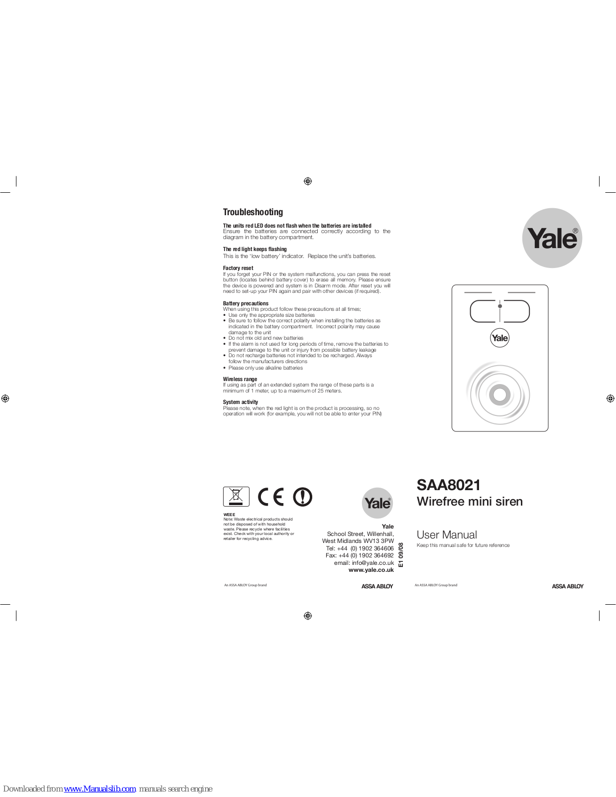 Yale SAA8021 User Manual