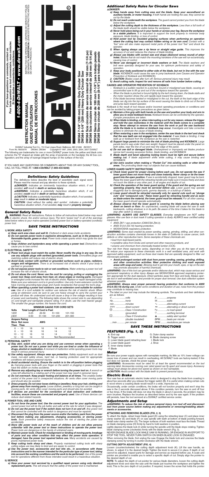 DeWalt DW364K TYPE6, DW364 TYPE6 Owner’s Manual