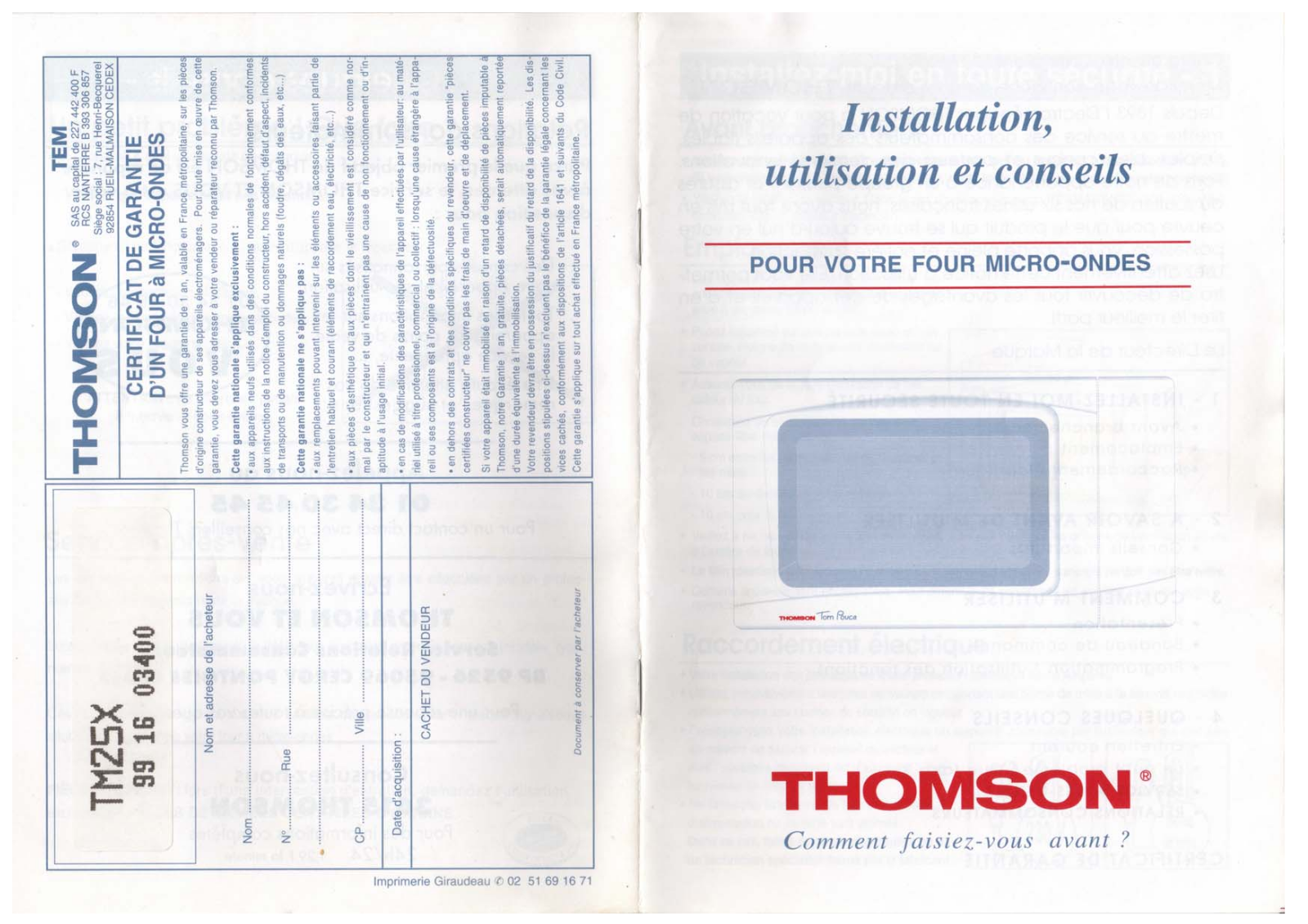 THOMSON TM25X User Manual