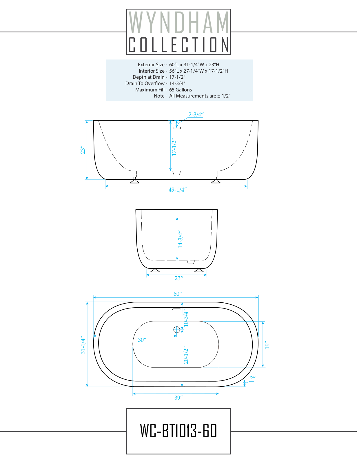 Wyndham Collection WCOBT101360BNTRIM, WCOBT101360ATP11PC, WCOBT101371ATP11BN, WCOBT101367ATP11PC, WCOBT101371ATP11PC Specifications