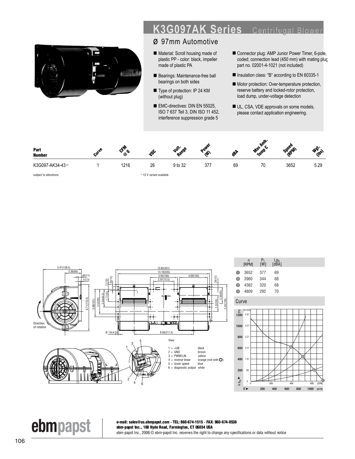 ebm-papst Centrifugal Blower Series K3G097AK Catalog Page