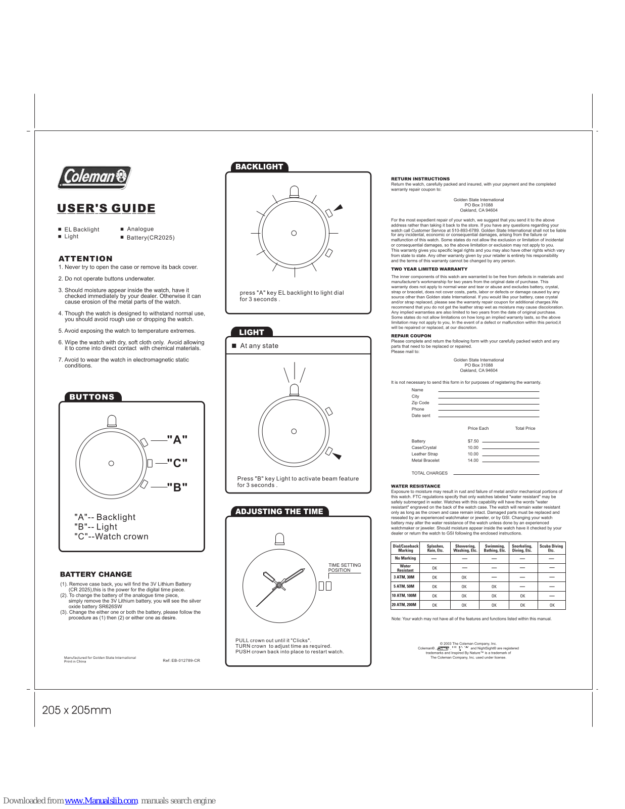 Coleman 40-403 User Manual