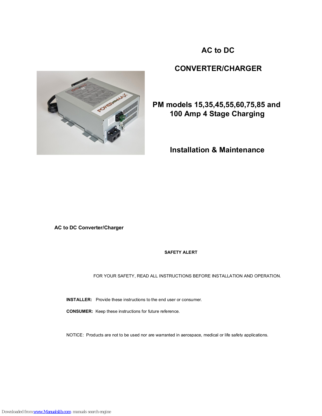 PowerMax PM15, PM35, PM55, PM60, PM75 Installation & Maintenance