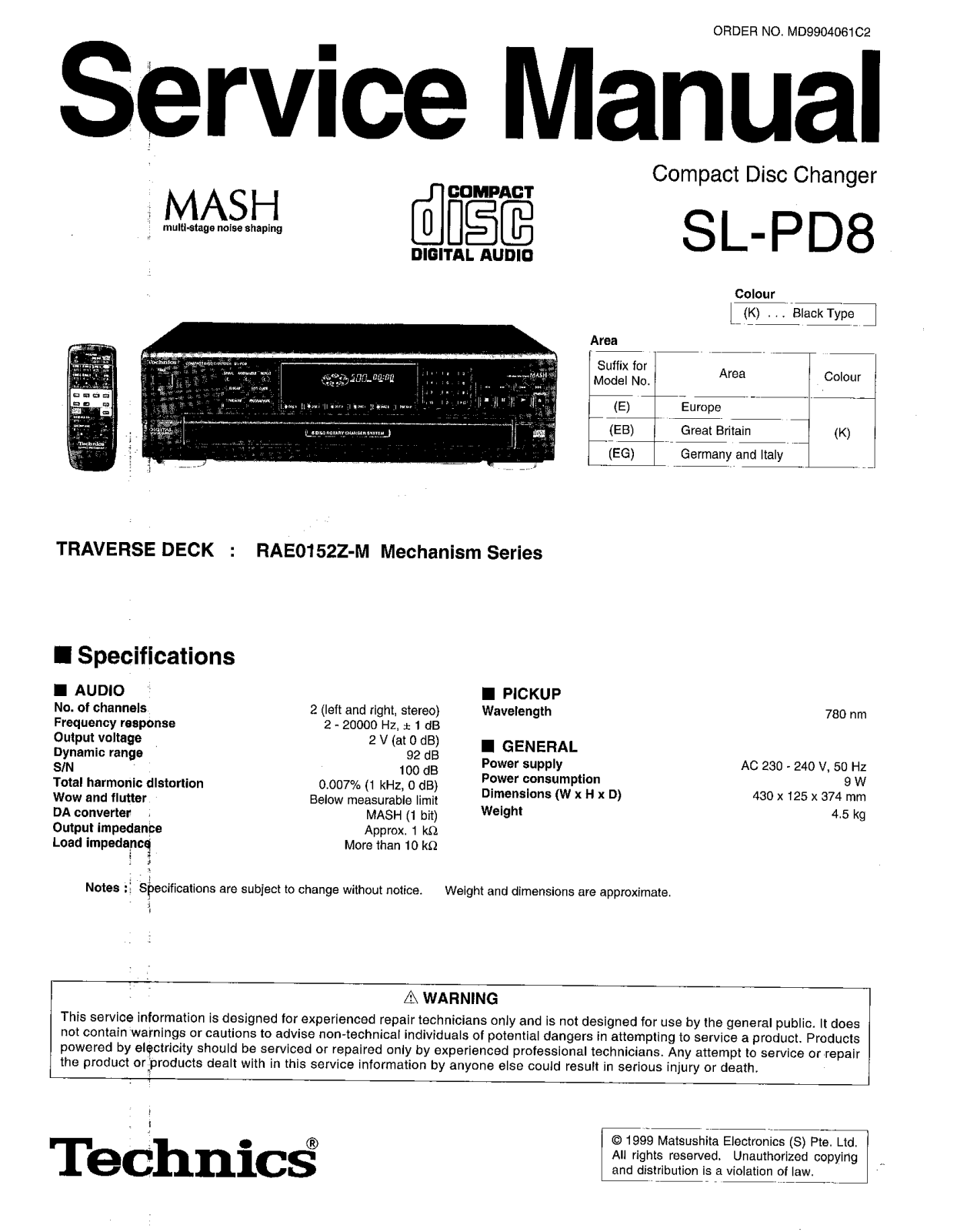 Technics SLPD-8 Service manual
