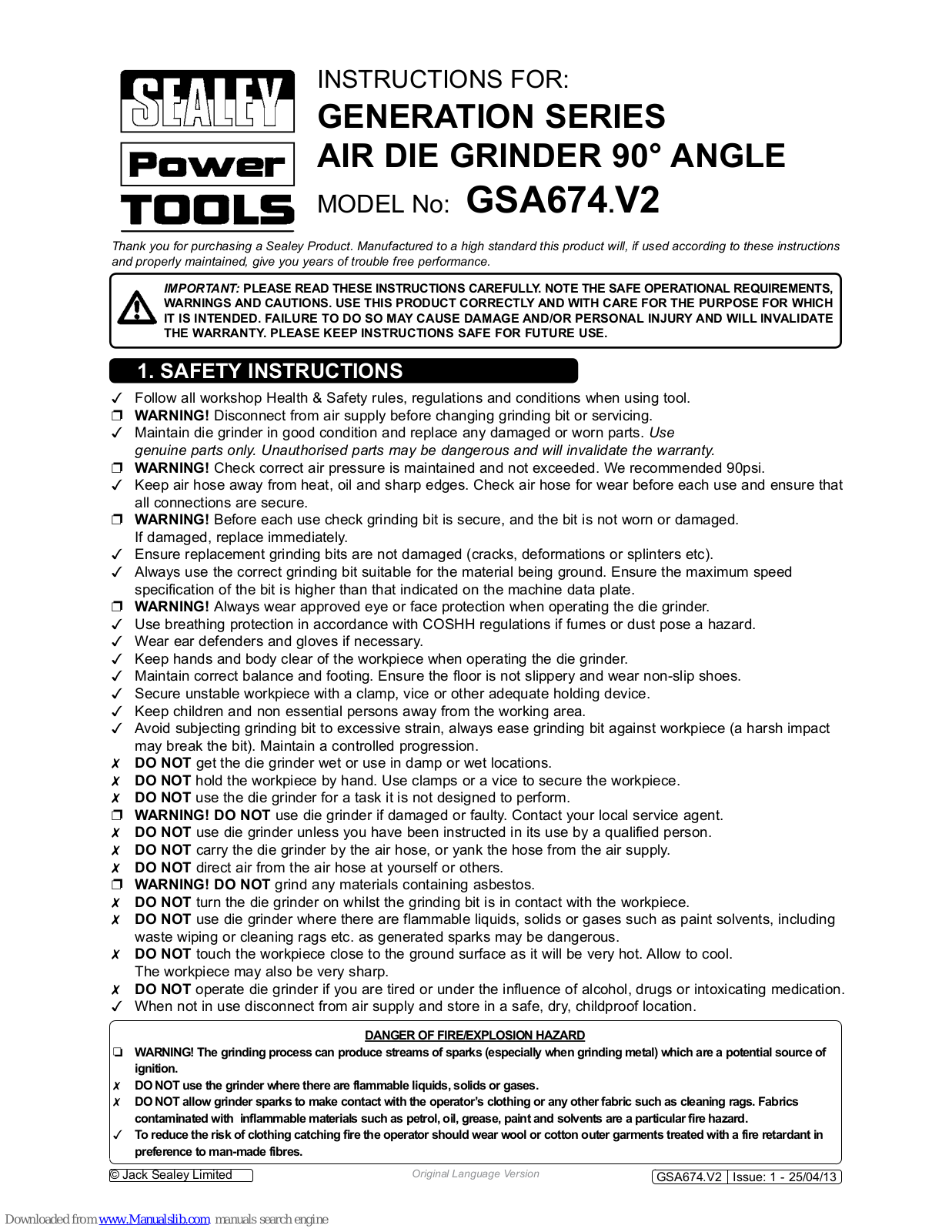 Sealey GSA674.V2 Instructions Manual