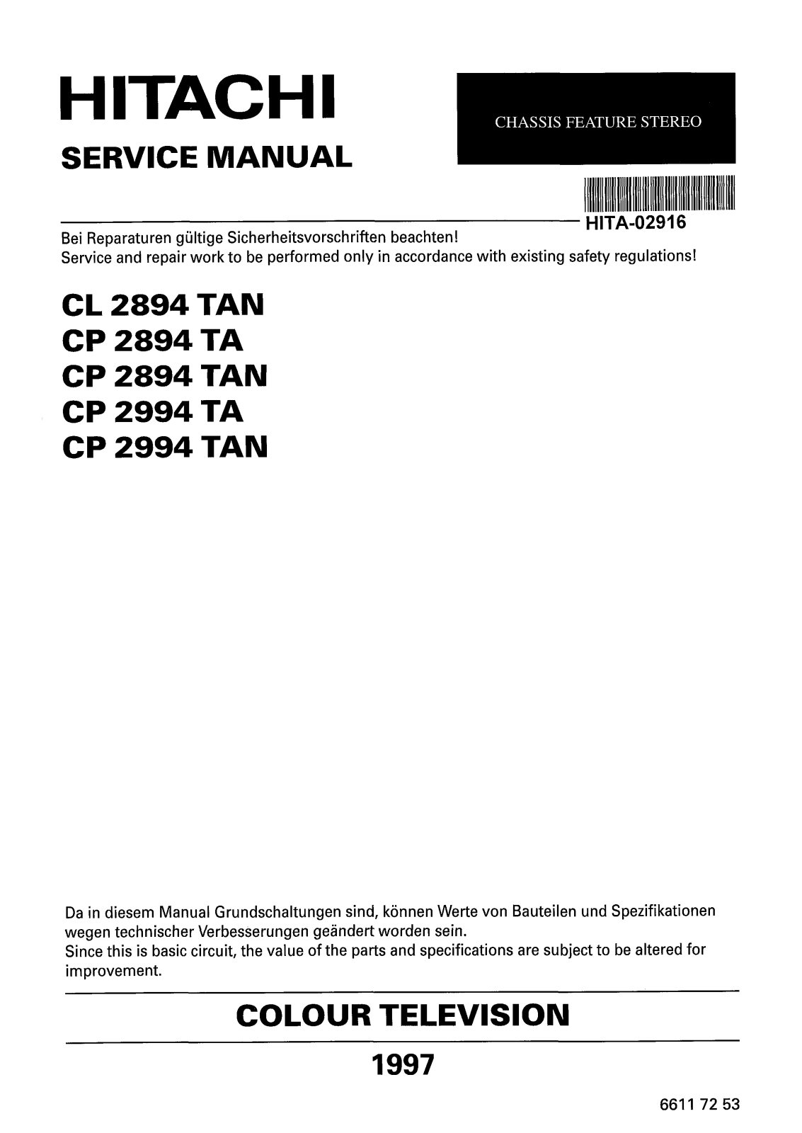 Hitachi 66117253 Service Manual