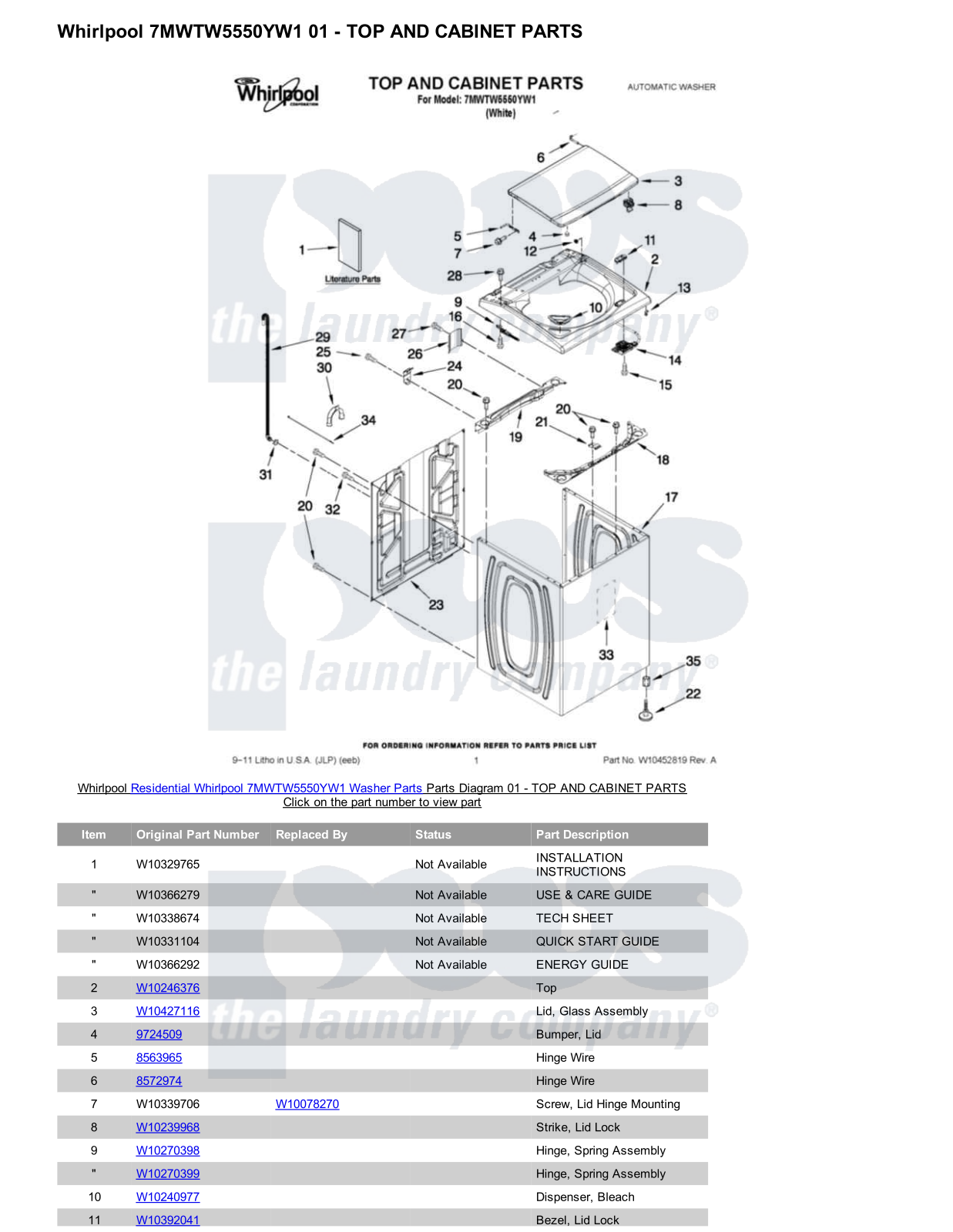 Whirlpool 7MWTW5550YW1 Parts Diagram
