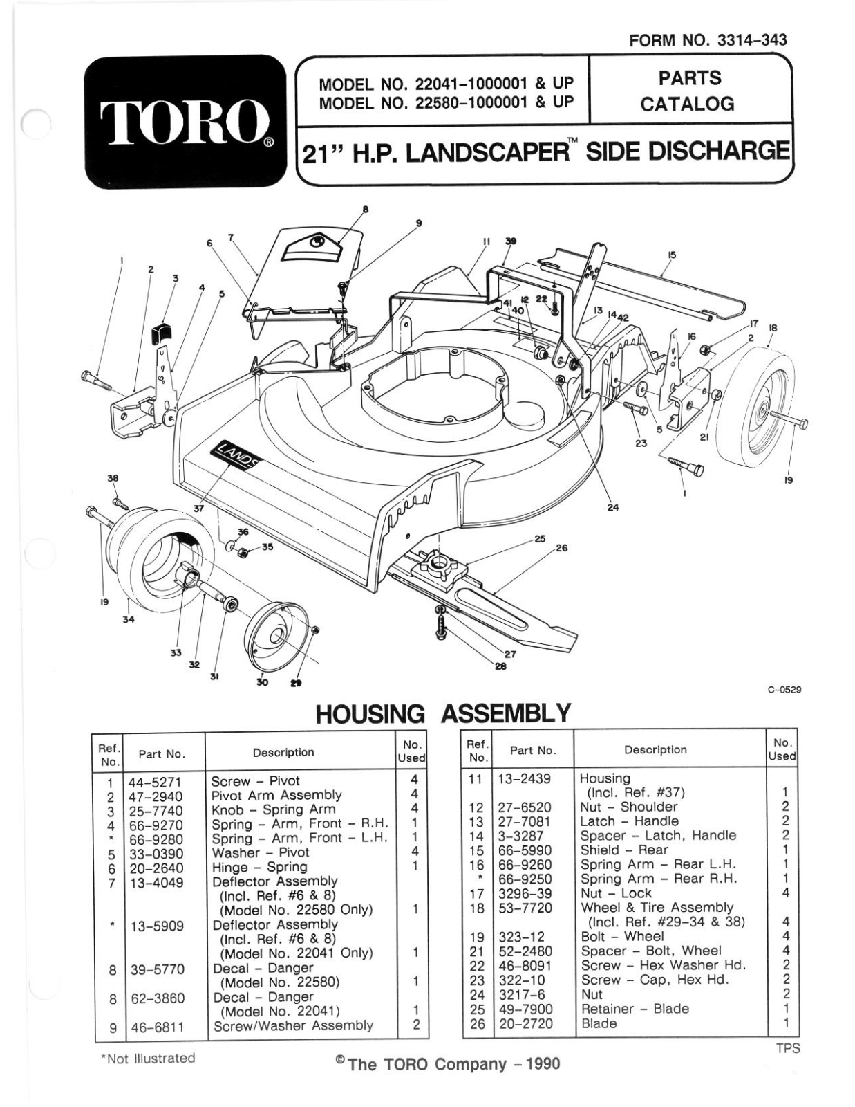 Toro 22041, 22580 Parts Catalogue