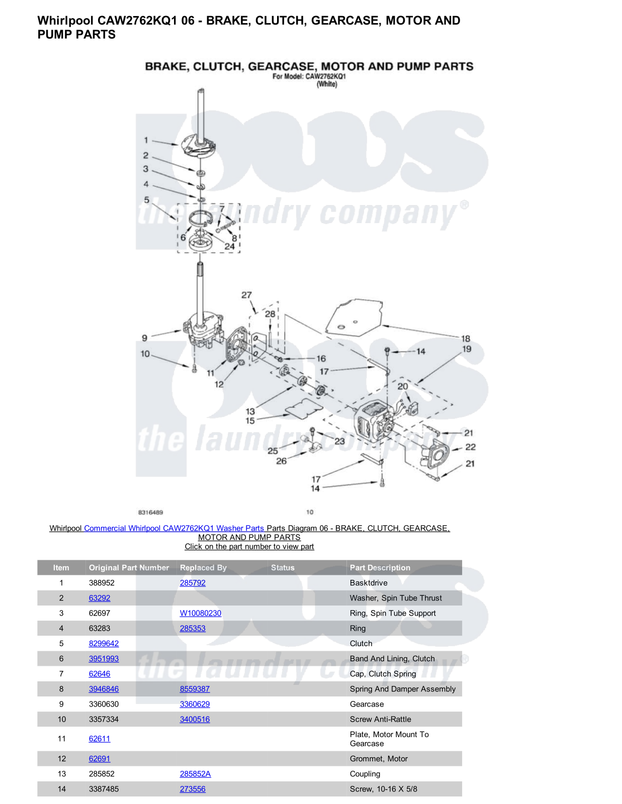 Whirlpool CAW2762KQ1 Parts Diagram