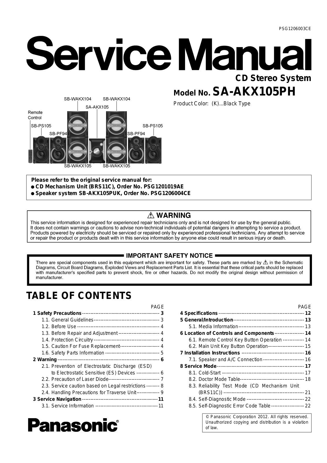 Panasonic SA-AKX105PH Schematic