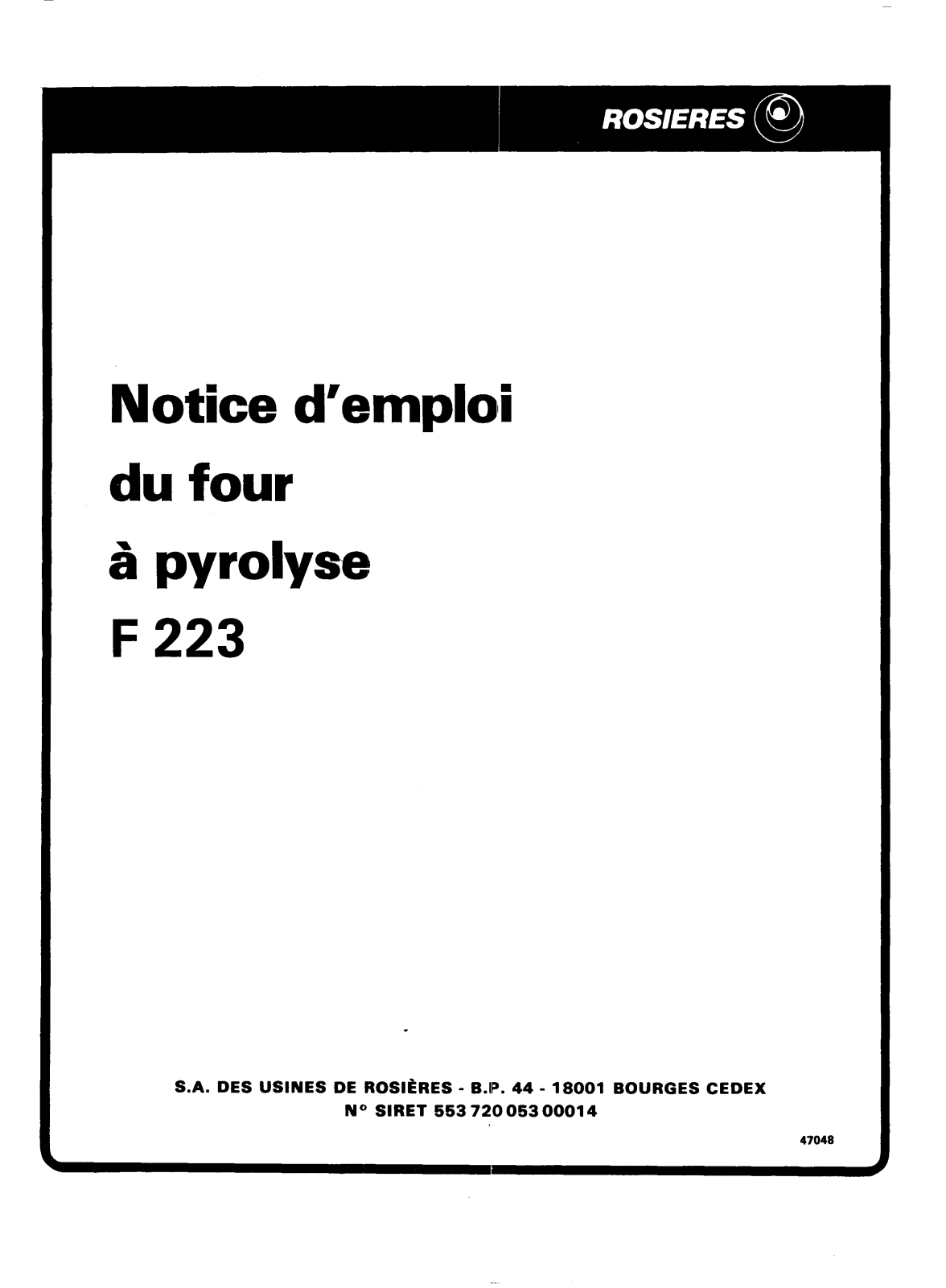 ROSIERES F 223 User Manual