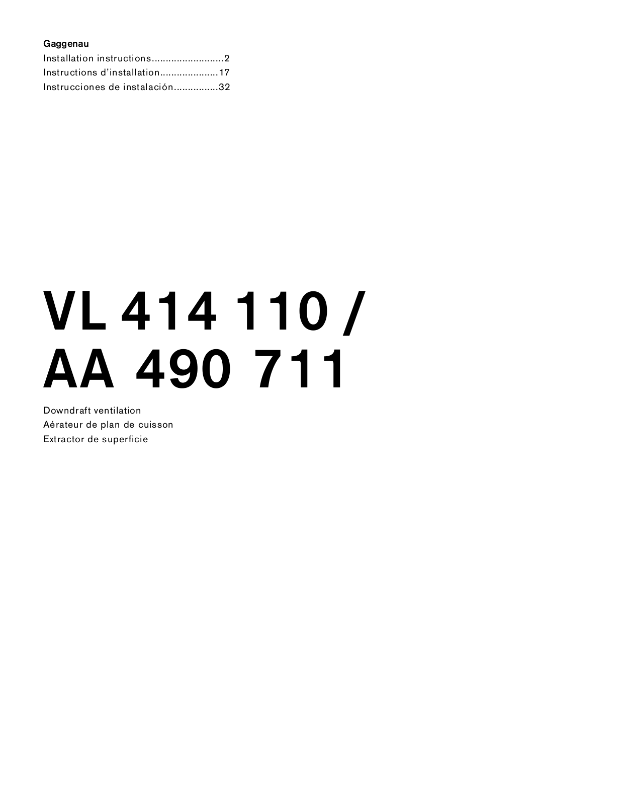 Gaggenau AA490711 Installation manual