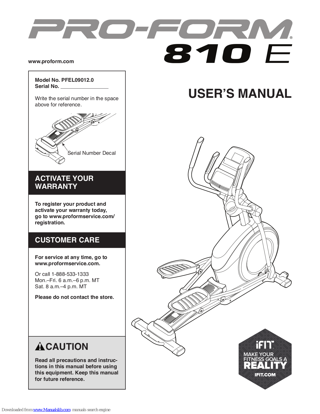 Pro-Form 810 E Elliptical, PFEL09012.0 User Manual