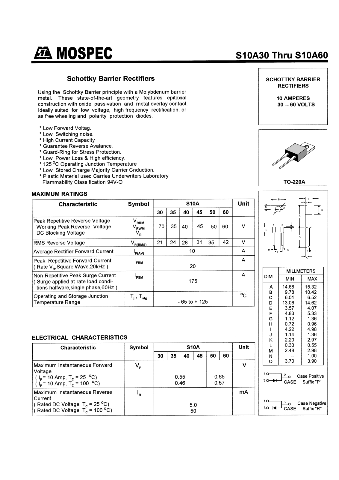 MOSPEC S10A30R, S10A35P, S10A35R, S10A40P, S10A40R Datasheet