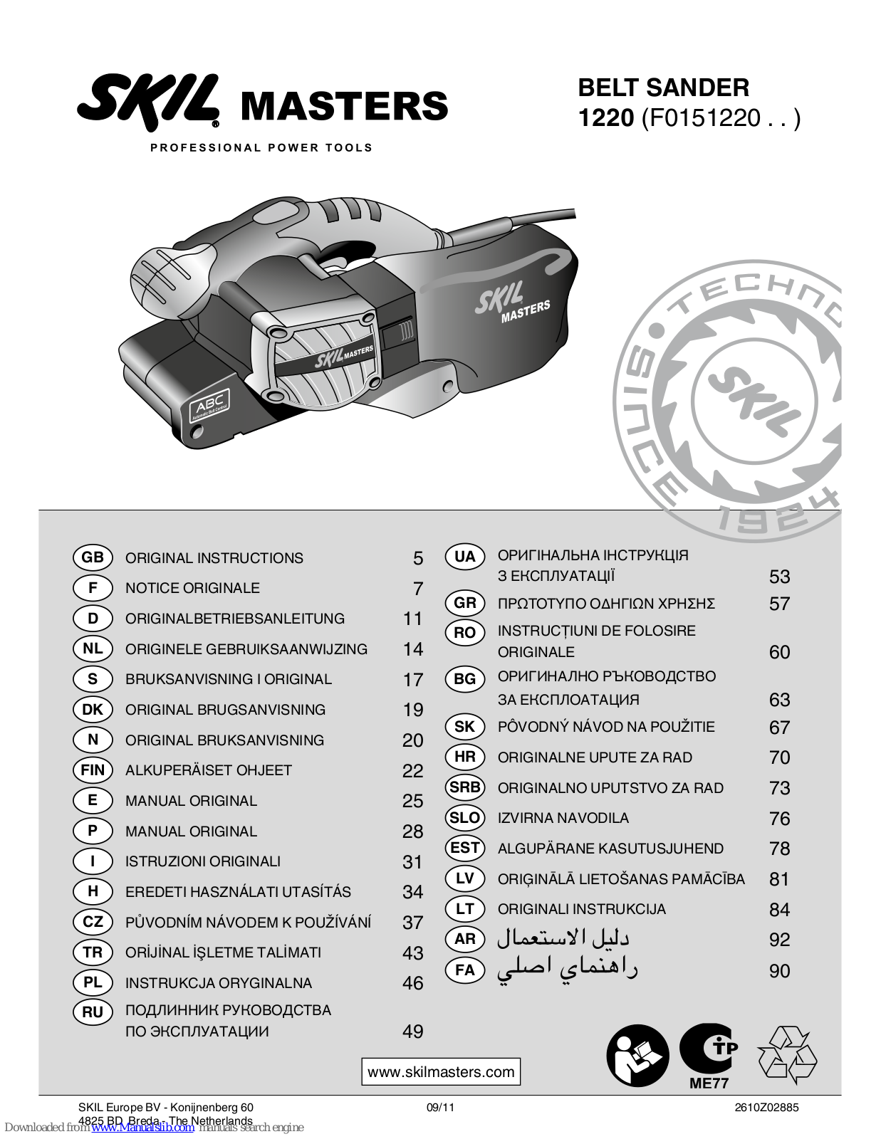 Skil Masters F0151220 Series, Masters 1220 Original Instructions Manual