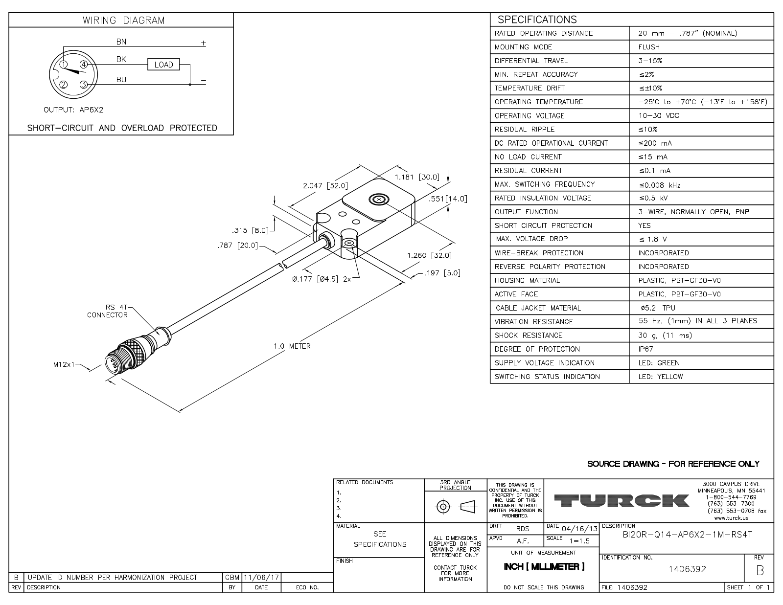 Turck BI20R-Q14-AP6X2-1-RS4T Data Sheet