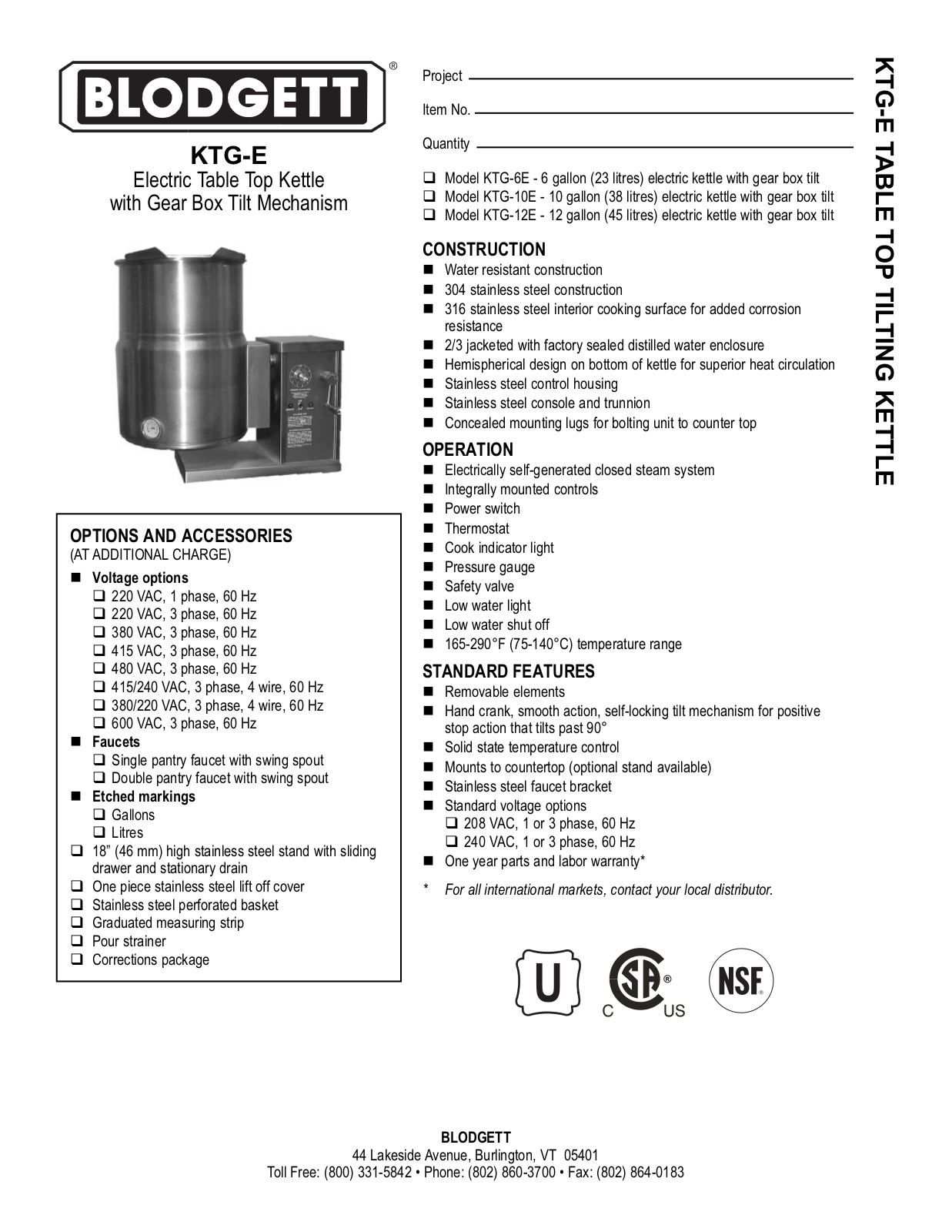 Blodgett KTG-12E, KTG-10E, KTG-6E User Manual