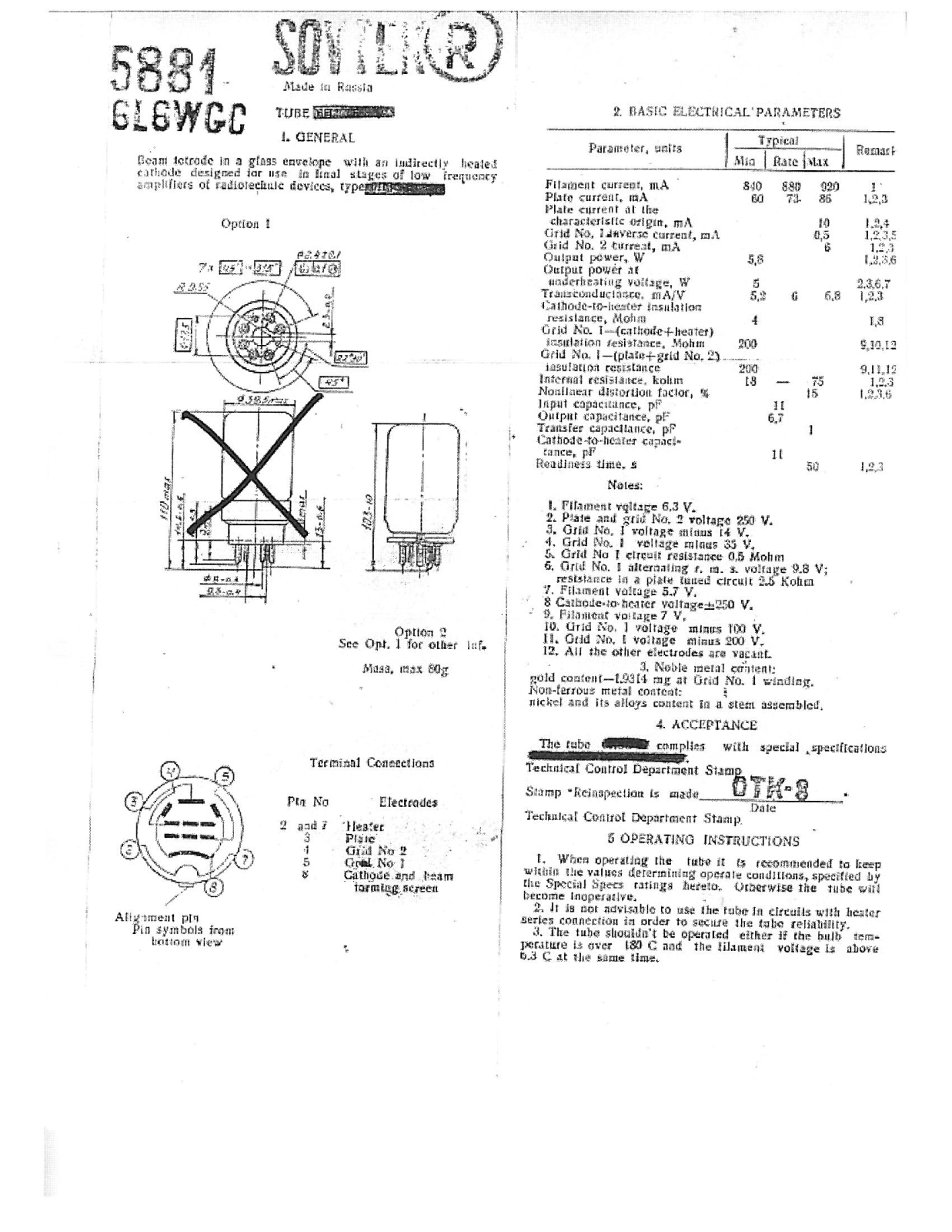 Sovtek 5881 Data Sheet