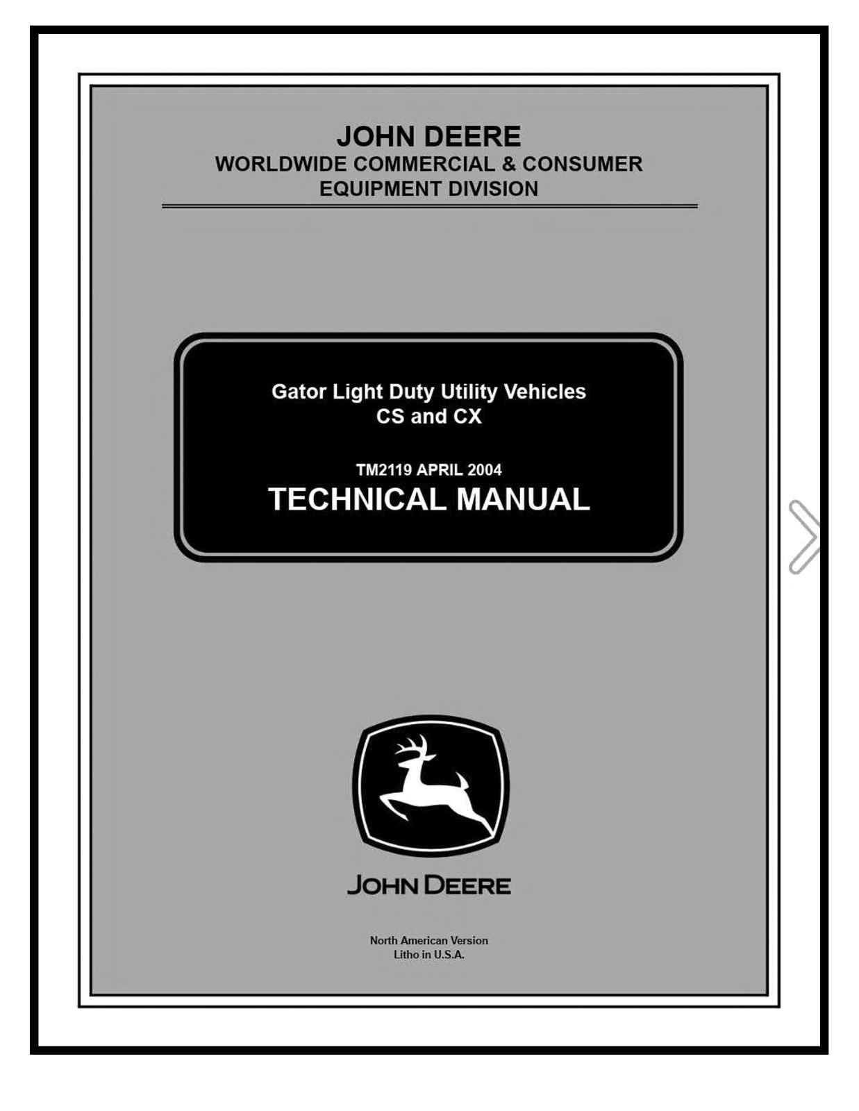John Deere Gator Light Utility Vehicles CS and CX Technical Manual