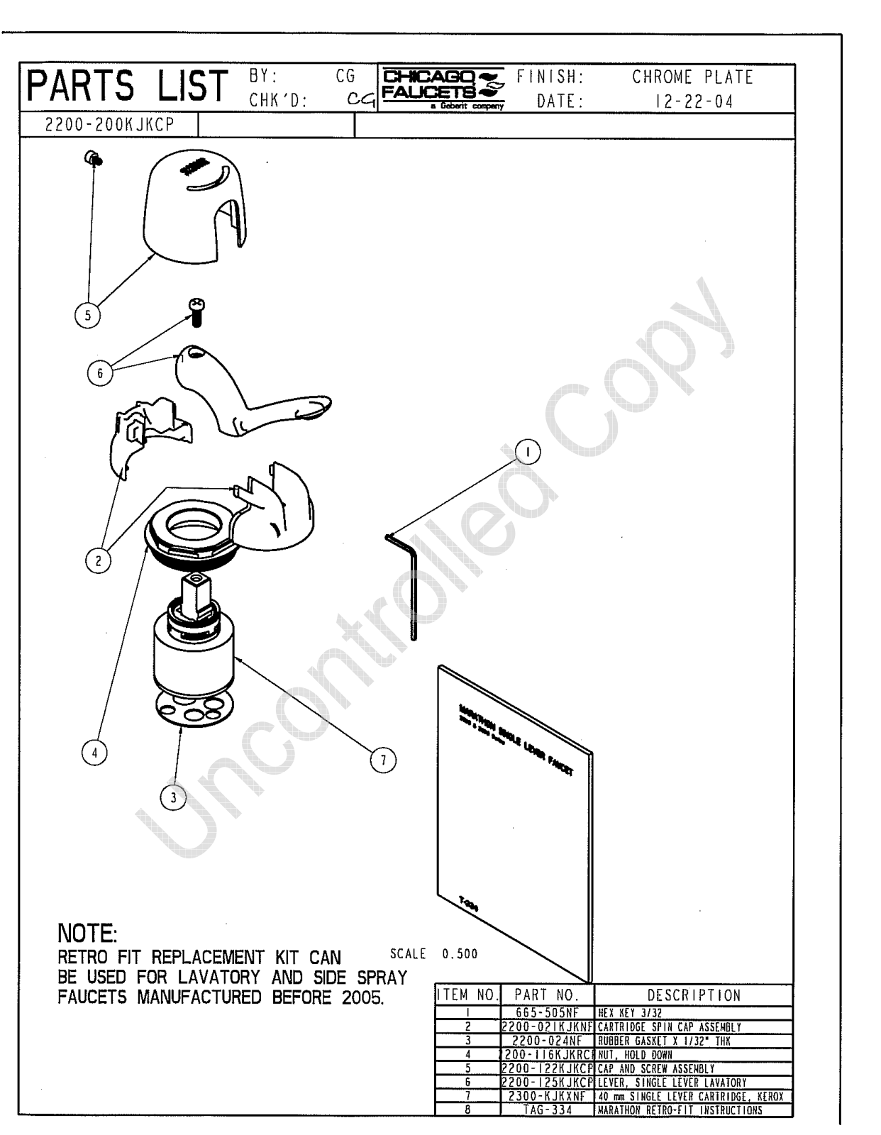 Chicago Faucet 2200-200KJKCP Parts List