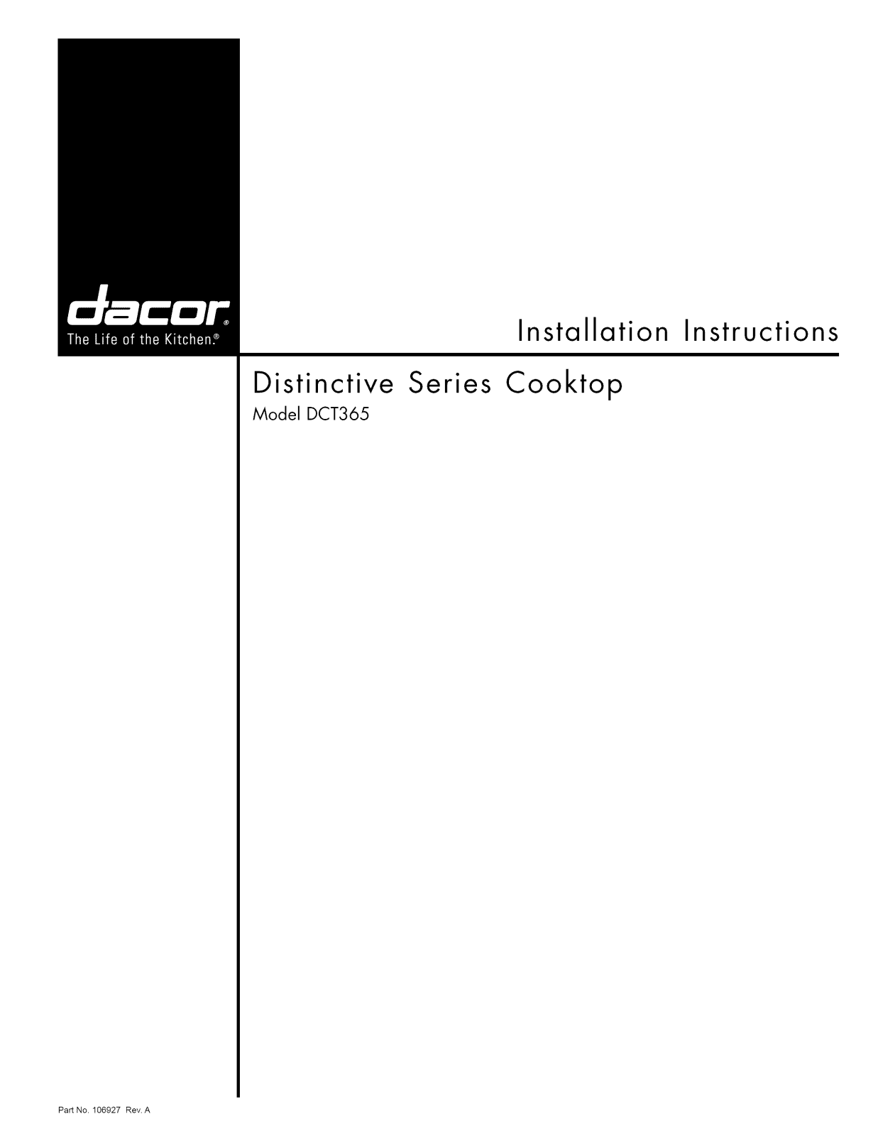 Dacor DCT365SLP, DCT365SLPH, DCT365SNG, DCT365SNGH Installation Guide