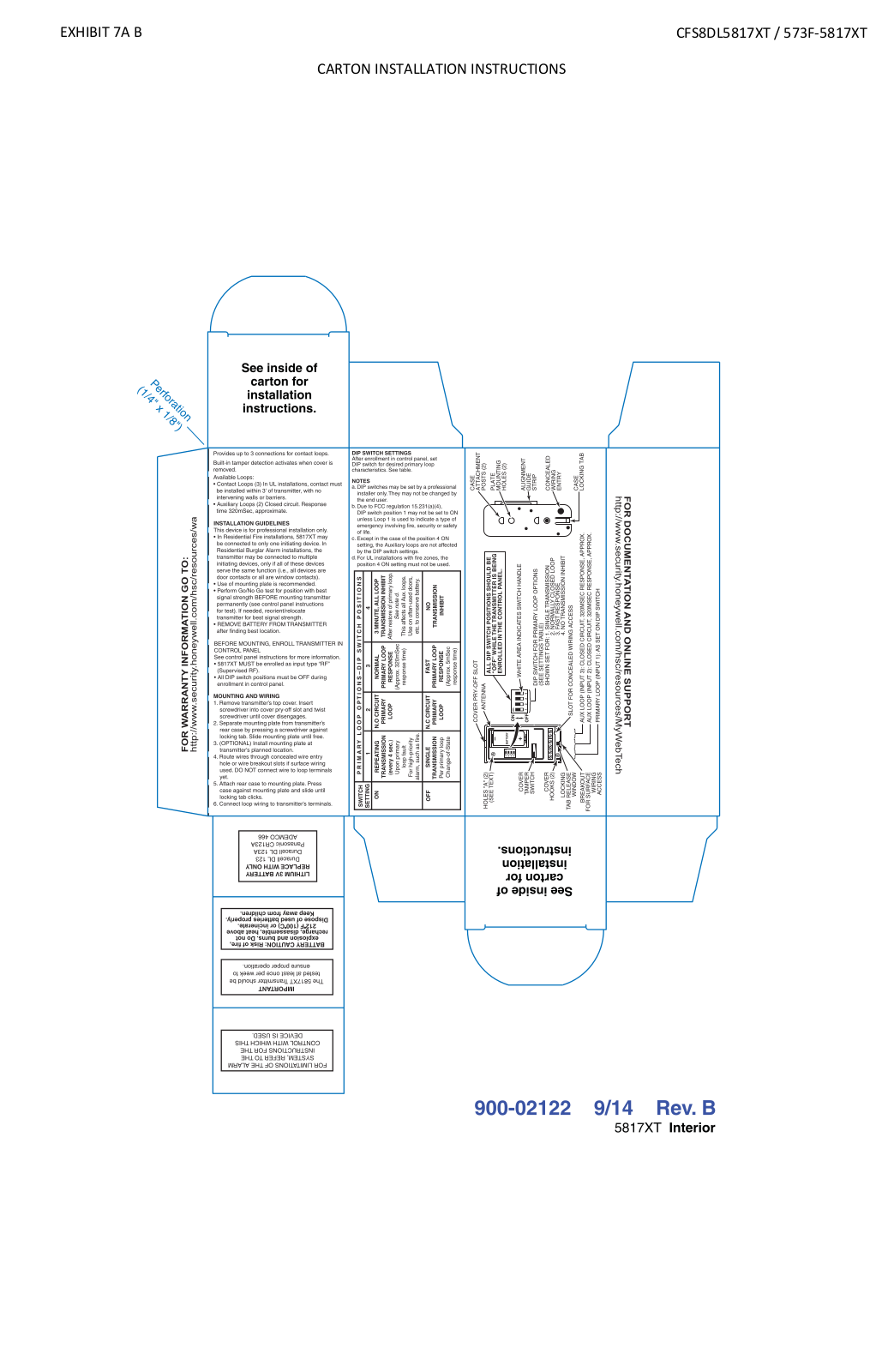 Ademco 8DL5817XT Carton Install Info