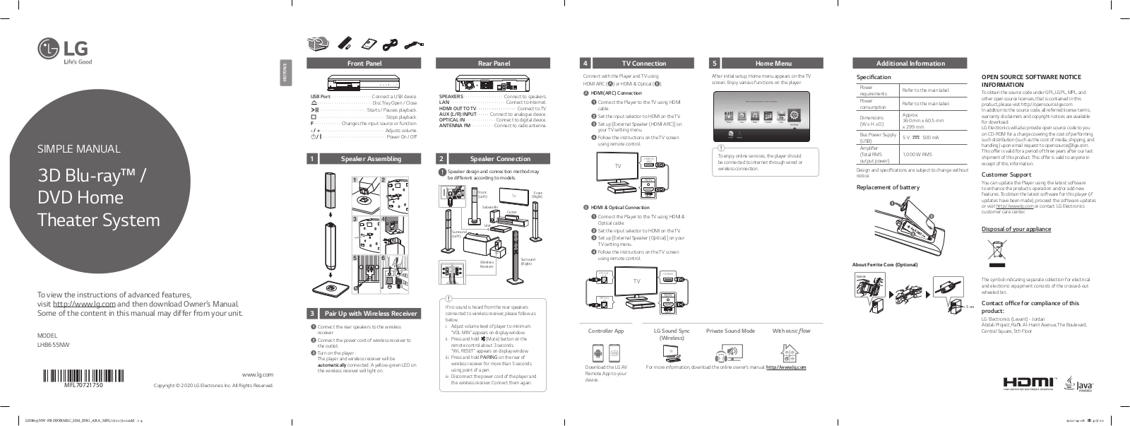 LG LHB655NW User Guide