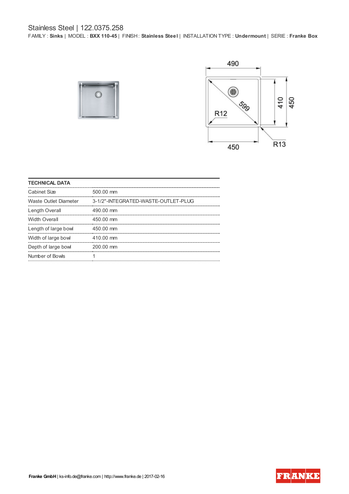 Franke 122.0375.258 Service Manual