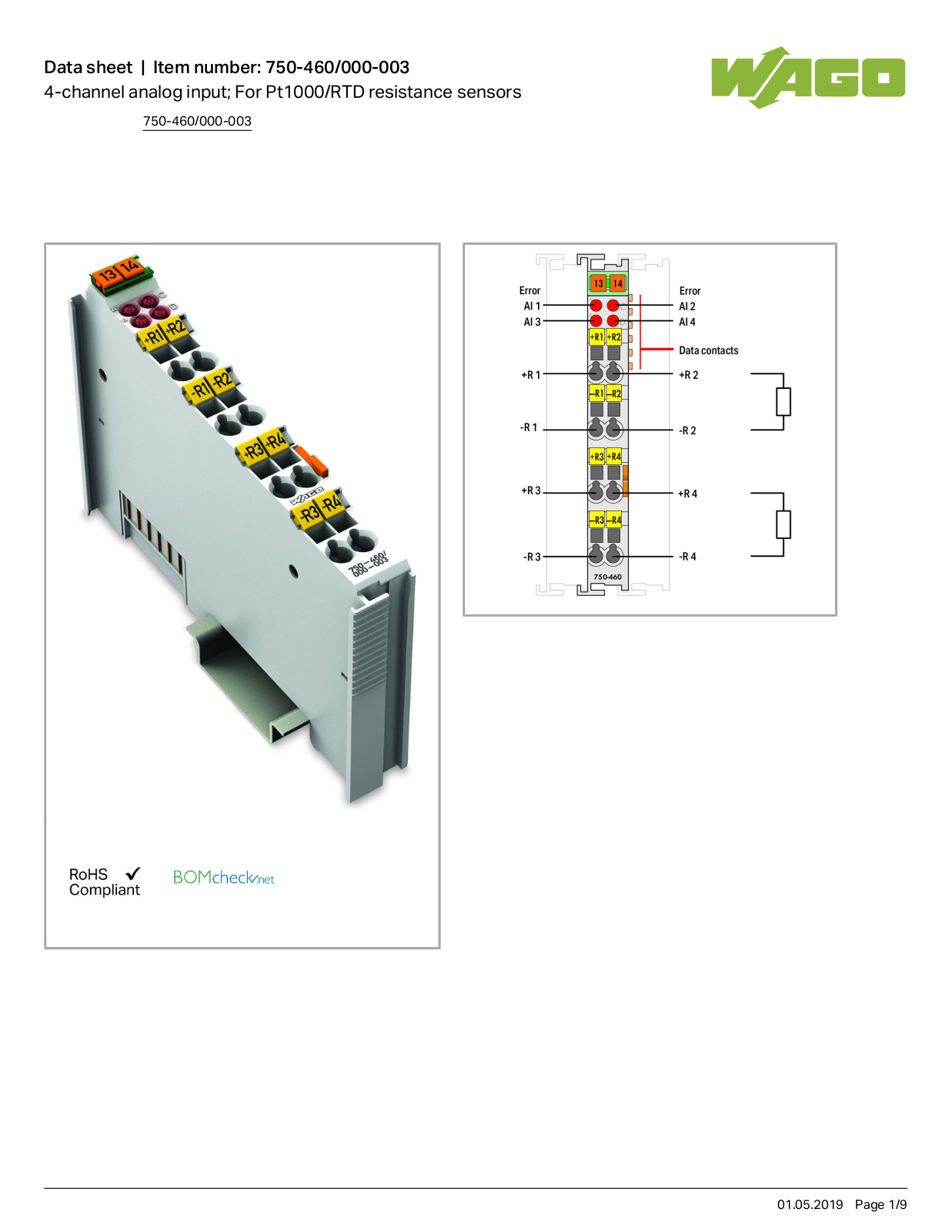 Wago 750-460/000-003 Data Sheet