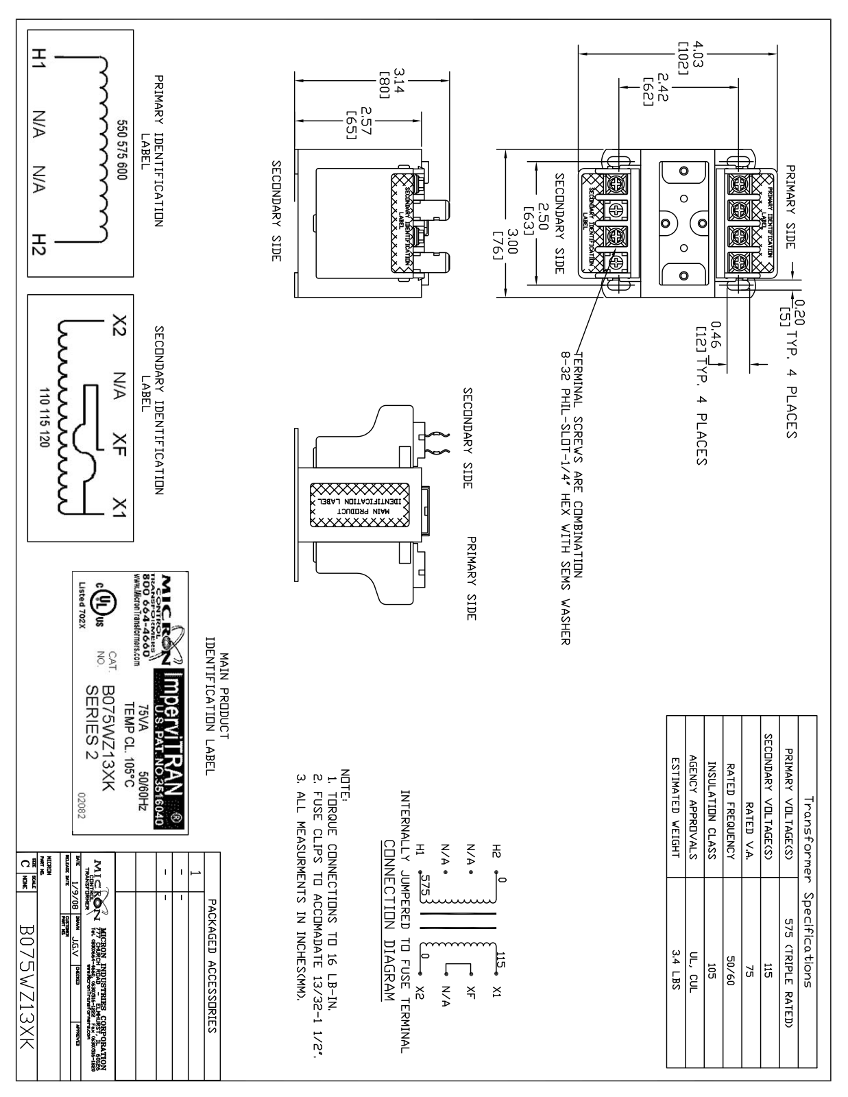 Micron Industries B075WZ13RK Specification Sheet