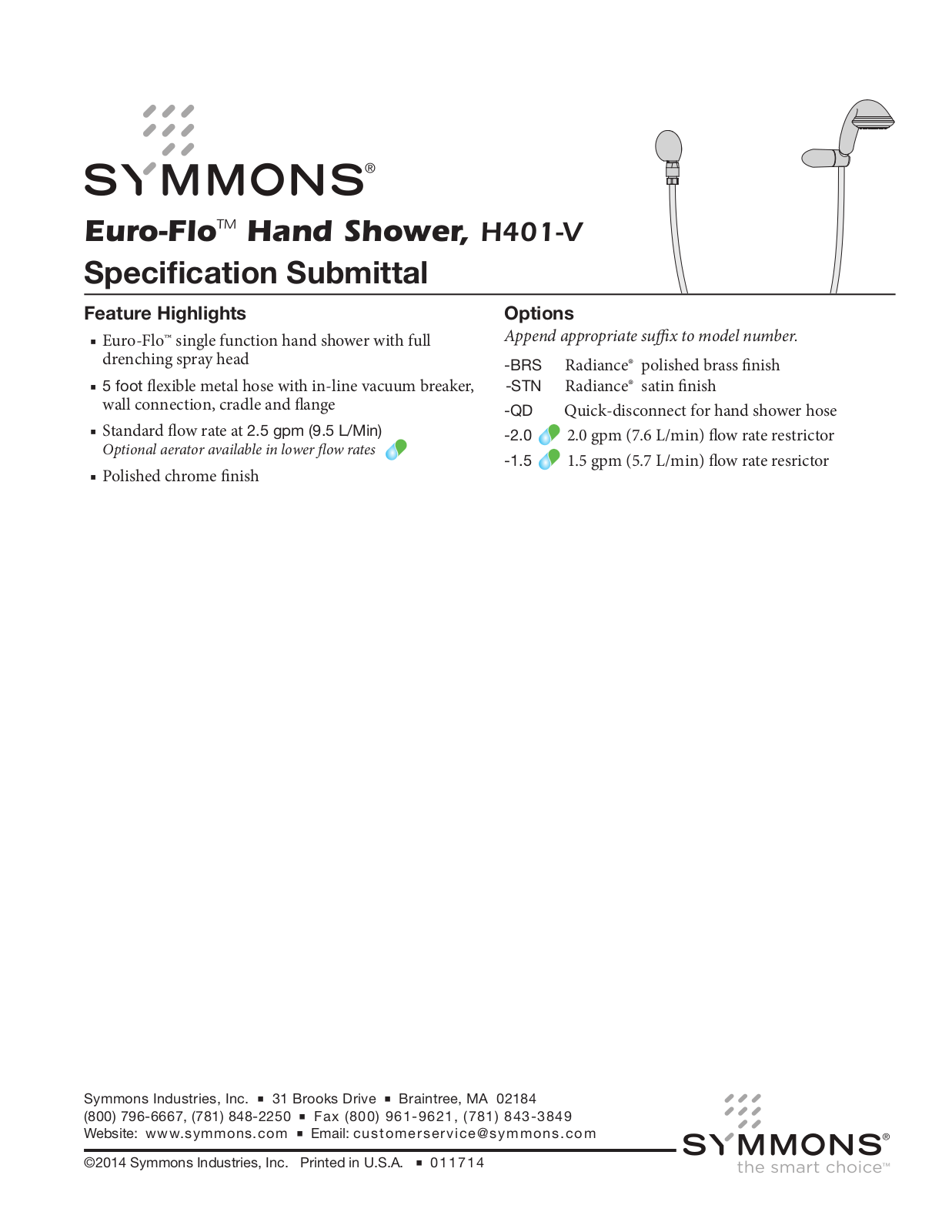 Symmons H401-V User Manual